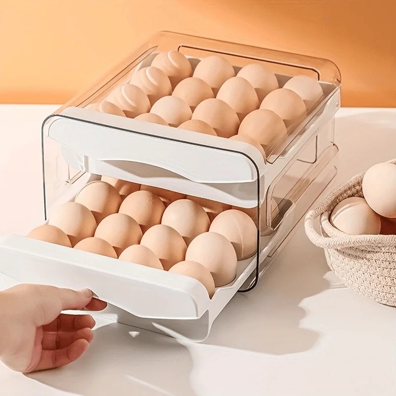 Home Cooking Appliances - กล่องเก็บไข่พลาสติกขนาดใหญ่ 2 ชั้น แบบลิ้นชัก สำหรับจัดเก็บในครัวเรือน ตู้เย็น